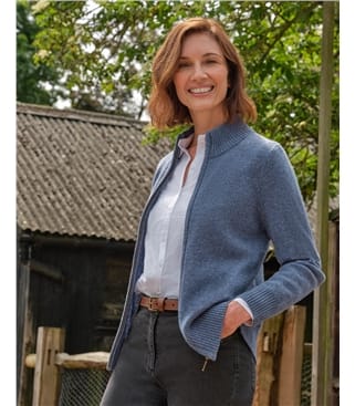 Strickjacke mit Reißverschluss aus Lammwolle für Damen