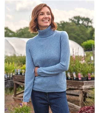 Dusty Blue | Cashmere & Merino Fitted Turtle Neck Knitted Sweater