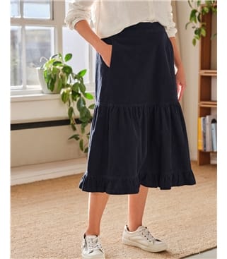 Black | Milou Organic Cotton Corduroy Tiered Midi Skirt | WoolOvers UK