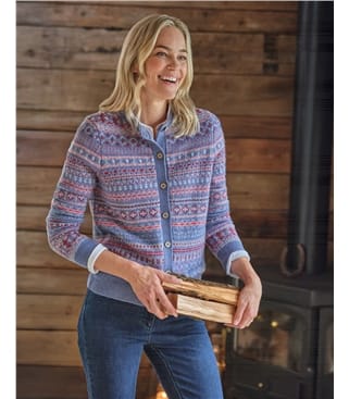 Lambswool Fairisle Crew Neck Cardigan