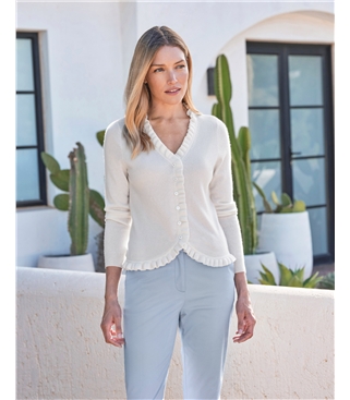 Kaschmirstrickjacke mit Rüschenkante