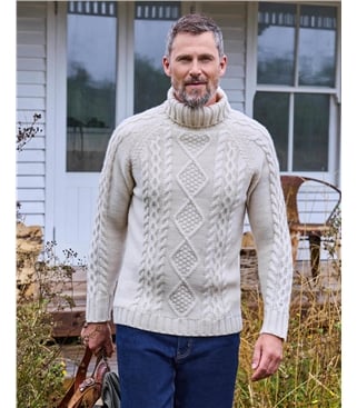 Pull irlandais à col roulé - Homme - Pure Laine