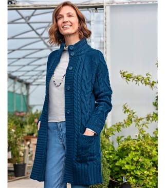 Manteau cardigan en maille irlandaise - Femme - Pure Laine