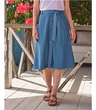 Chambray Button Through Midi Skirt