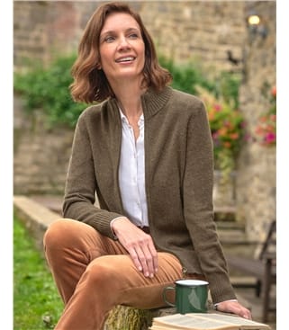 Strickjacke mit Reißverschluss aus Lammwolle für Damen