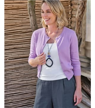 Silk and Cotton 3/4 Sleeve Crop Cardigan