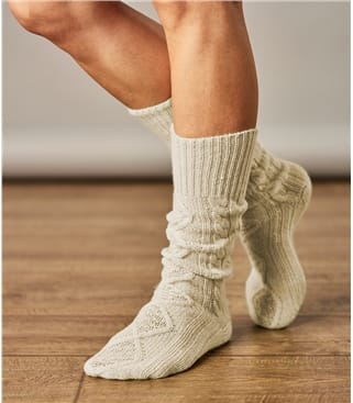 Womens Lambswool Cable Sock 1size Cream Womens Lambswool Cable Sock 1size Cream