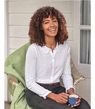 Jersey-Top mit floralem Bubikragen