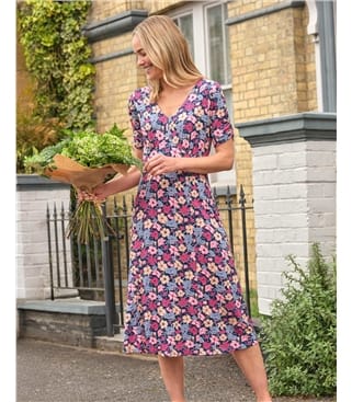 Robe midi à manches froncées et col V