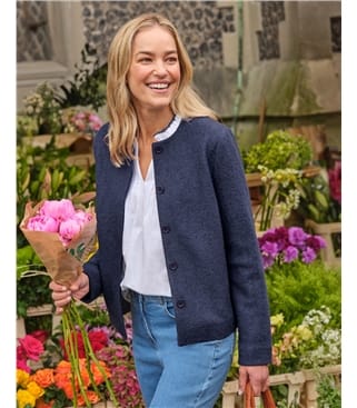 Rundhalsjacke aus Wollmischung