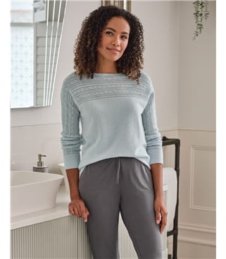 Boat Neck Pointelle Cashmere Merino Jumper