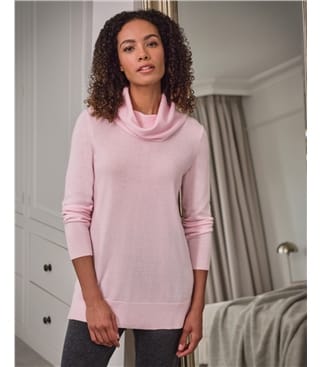 Pale Pink Longline Cowl Neck Sweater WoolOvers US