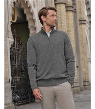 Charcoal Grey | Mens Cashmere Zip Neck Sweater | WoolOvers US