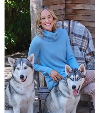 Azure Blue | Pure Cashmere Cowl Neck Sweater | WoolOvers US