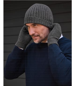 Mens Pure Cashmere Ribbed Hat