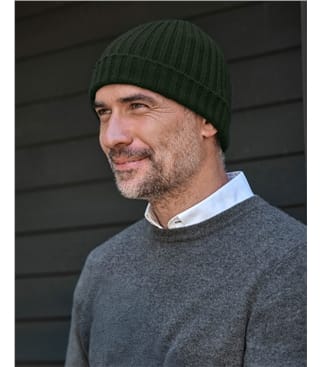 Mens Pure Cashmere Ribbed Hat