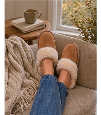 Pantoffeln aus Schafleder mit Schaffell für Damen