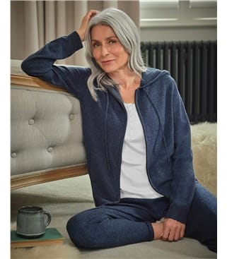 Kapuzenstrickjacke aus Kaschmir und Merinowolle für Damen