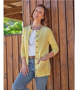 Strickjacke mit Rundhalsausschnitt aus Lammwolle für Damen
