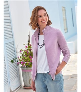 Cardigan ajusté à fermeture éclair - Femme - Laine d’agneau certifiée 100% RWS