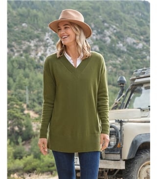 Tunique col V décolleté - Femme - Cachemire & Mérinos