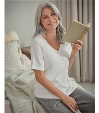 Short Sleeve Rib Henley Top