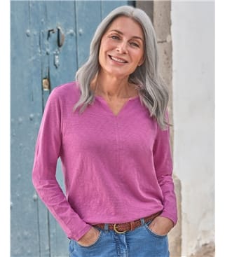 Long Sleeve Notch Neck Top