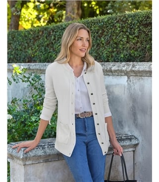 Lambswool Ladies Crew Neck Cardigan