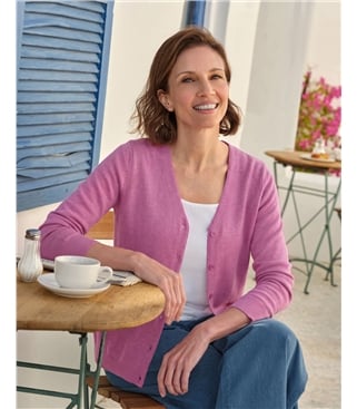 Cardigan classique à col V- Femme - Cachemire & Mérinos