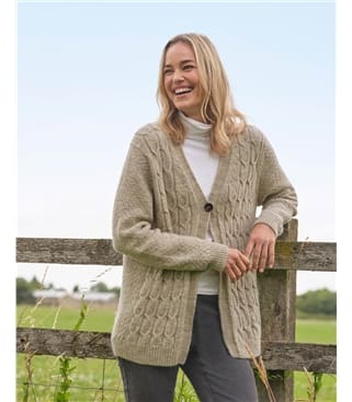 British Wool V Neck Cable Cardigan