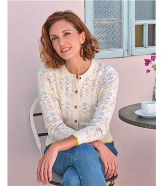 Strickjacke mit Pointelle-Blumenmuster