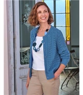 Pointelle Stitch Crew Neck Cardigan