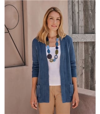 Verschlusslose Denim-Strickjacke