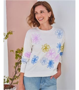 Placement Embroidered Flower Jumper