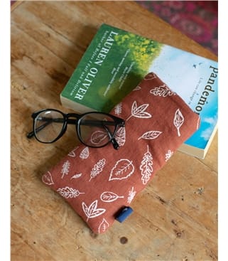 Leaf Print Linen Glasses Case