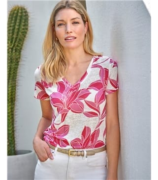 Linen V Neck Short Sleeve T-Shirt