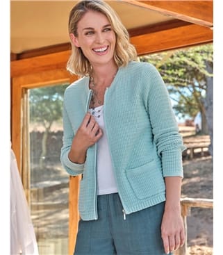 Crew Neck Chenille Knitted Jacket