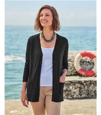 Cardigan long à col en V - Femme