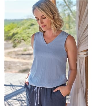 Sleeveless Broderie Panel Top