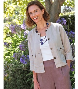 Collarless Lightweight Linen Jacket