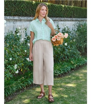 Leinen-Culottes mit elastischem Rückenbund
