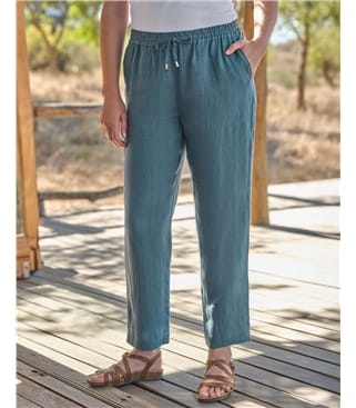 Tapered Leg Linen Trousers