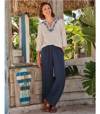 Pantalon large en lin