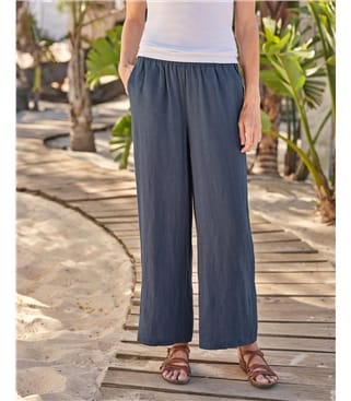 Wide Leg Full Length Linen Trousers