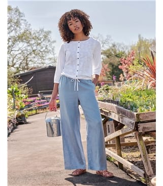 Wide Leg Full Length Linen Trousers