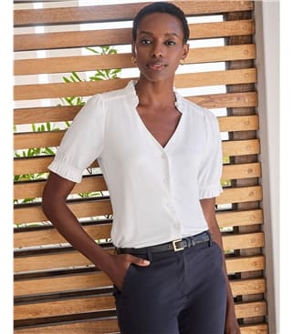 Short Sleeve Frill Jersey Blouse