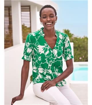 Short Sleeve Frill Jersey Blouse