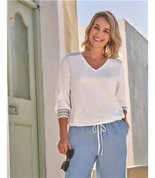 Shirred Cuff And Shoulder Top