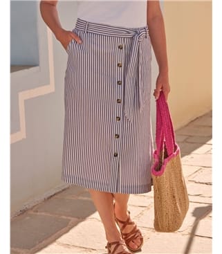Linen Belted Button Through Skirt