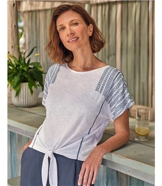 Embroidered Tie Hem Top